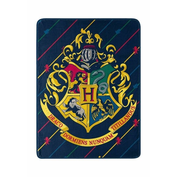 NEW Pinstripes Harry Potter Soft Plush Throw Gift Blanket School Logos Crest NIP - Picture 1 of 3
